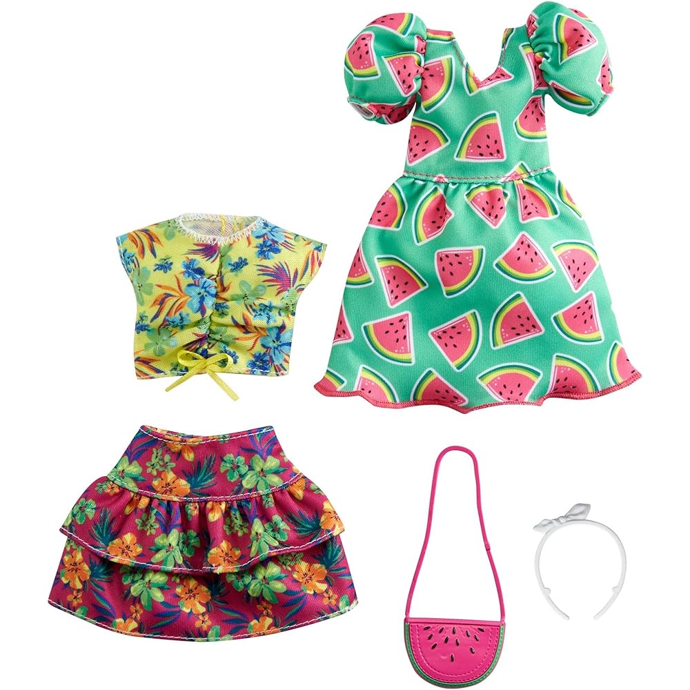 

Barbie Fashion 2-Pack Watermelon Tropical Dress Set with Accessories and Storage Case for Dress-Up Dolls Ages 3+