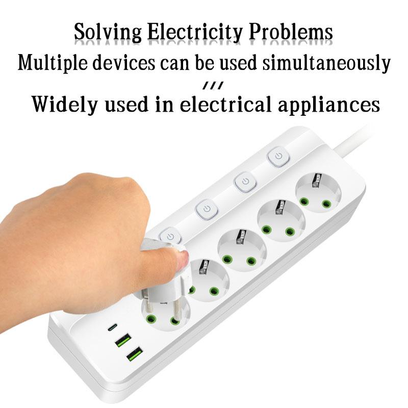 Intelligente Steckdosenleiste EU-Stecker AC-Steckdose Mehrfachsteckdose 2M Verlängerungskabel Elektrische Steckdose Netzwerkfilter Typ C PD Schnellladung