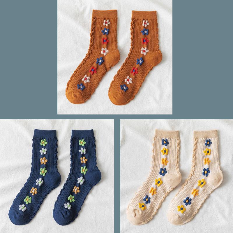 1/2/3 STÜCK Lustige Damen Socken Niedliche Frühling und Herbst Winter Japanische Harajuku Blumen Socken Mode Retro College Stil Liebliches Mädchen Hot Sell