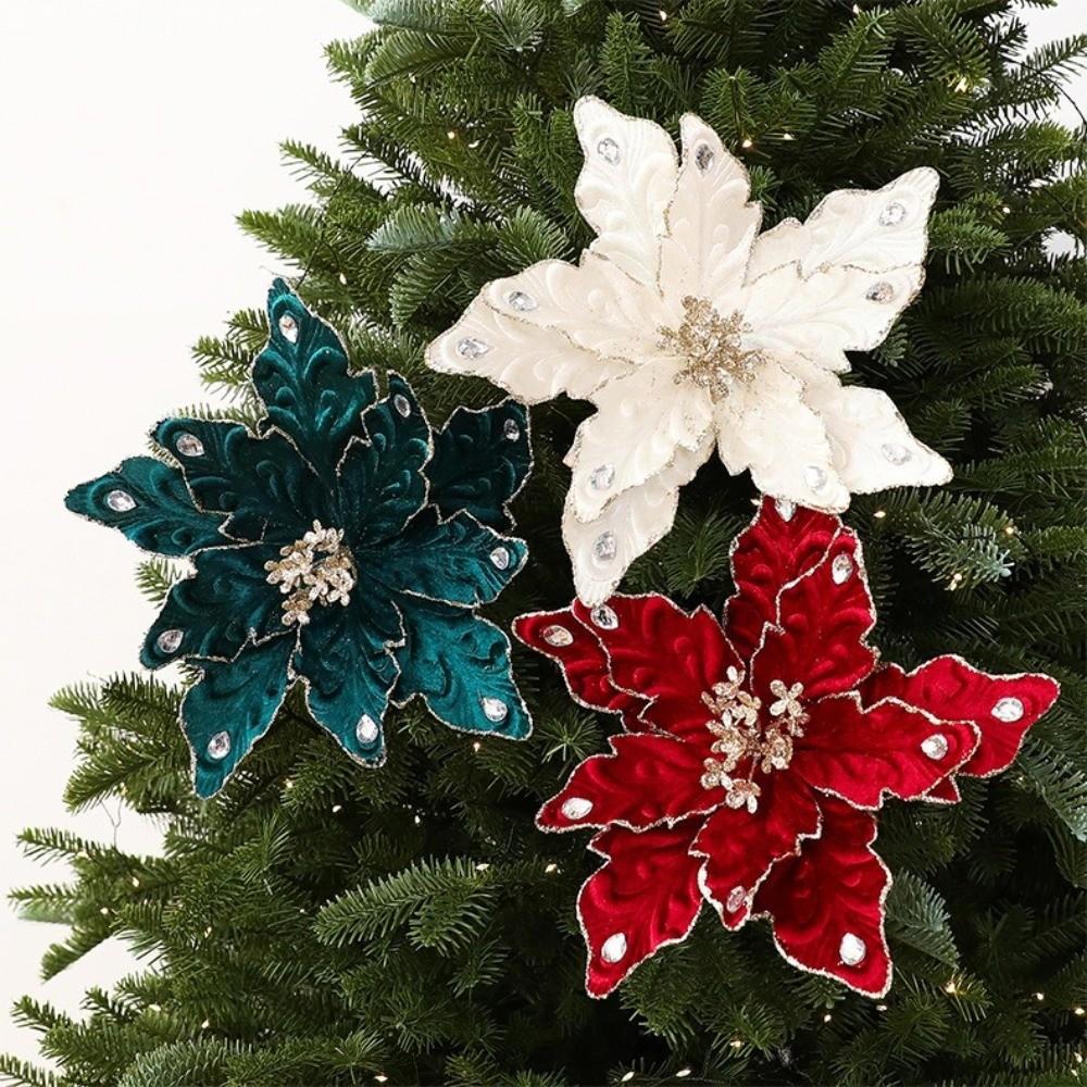 DIY Decoration Fake Flower 22cm Xmas Tree Decorations New Glitter Poinsettia  Christmas Gift