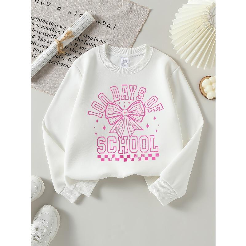 Kids Crewneck Sweatshirt, School Days Pink Bow Graphic Print, Soft Comfort Pullover 110 белый