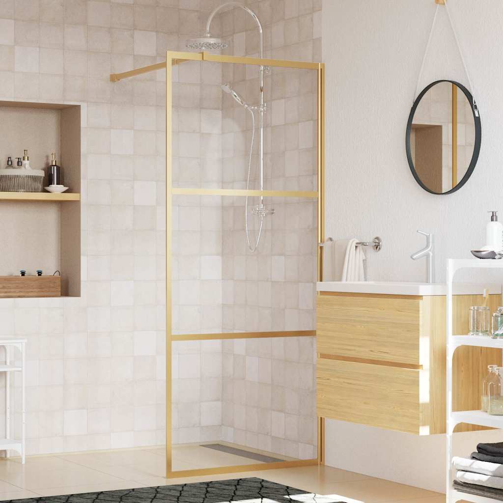 Walk In Shower Screen with Tempered Clear Glass and Gold Frame 90 X 195 Cm