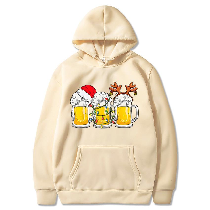 Weihnachts-Bierkrug-Print Hoodie Winter Lässig Fleece Locker Langarm Pullover Kapuzensweatshirt für Damen Herren