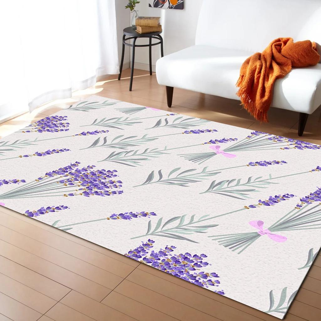 Rustic Lilac Flower Purple Lavender Plant Carpets for Bedroom Living Room Modern Home Floor Large Non Slip Rug Entrance Door Mat
