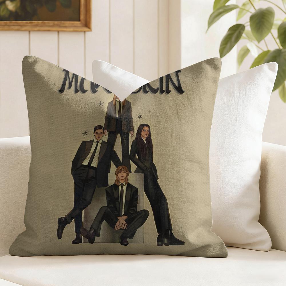 MManeskin Rock Band Cushion Cover Eco Linen Pillow Case DoubleSided Print Breathable Durable Zipper Home Decor Gift