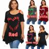 Stylish Womens Fashion Plus Size Off Shoulder Tops With Loose Heart Print Design