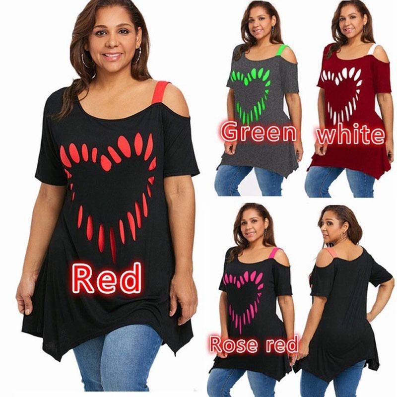 Stylish Womens Fashion Plus Size Off Shoulder Tops With Loose Heart Print Design