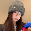 Korean version gray knitted wool hat women's season versatile face small hat big head circumference ear protection cold hat