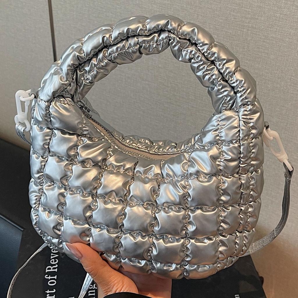 Bubble cotton bag Korean version trendy fashion dumpling bag 2025 summer new cotton clothes pleated rhombus shoulder bag