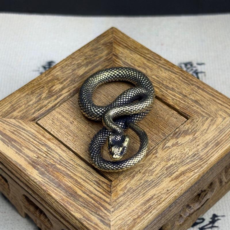 Retro Copper Snake  Ornament Decoration Tea Pet Antique Animal Figurines Miniatures Desk Living Room Home Decor Accessories