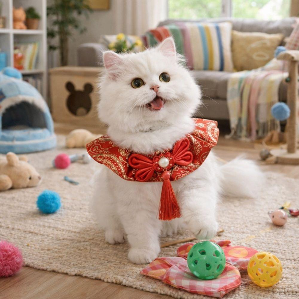Chinese Style Pet Cat Scarf Cute Puppy Bib Adorable New Year Dog Collar  Party Accessories