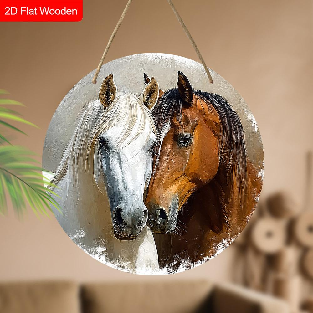 Rustic Wooden Sign with Horse Pattern - Unique Wall Pediments - Ideal for Front Door, Yard, Wall Decor