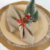 1 pièce Fait à la main Créatif Tissé Set Rond de Serviette - Collection de Noël Transfrontalière avec Design Couronne Aiguille de Pin Baie Rouge