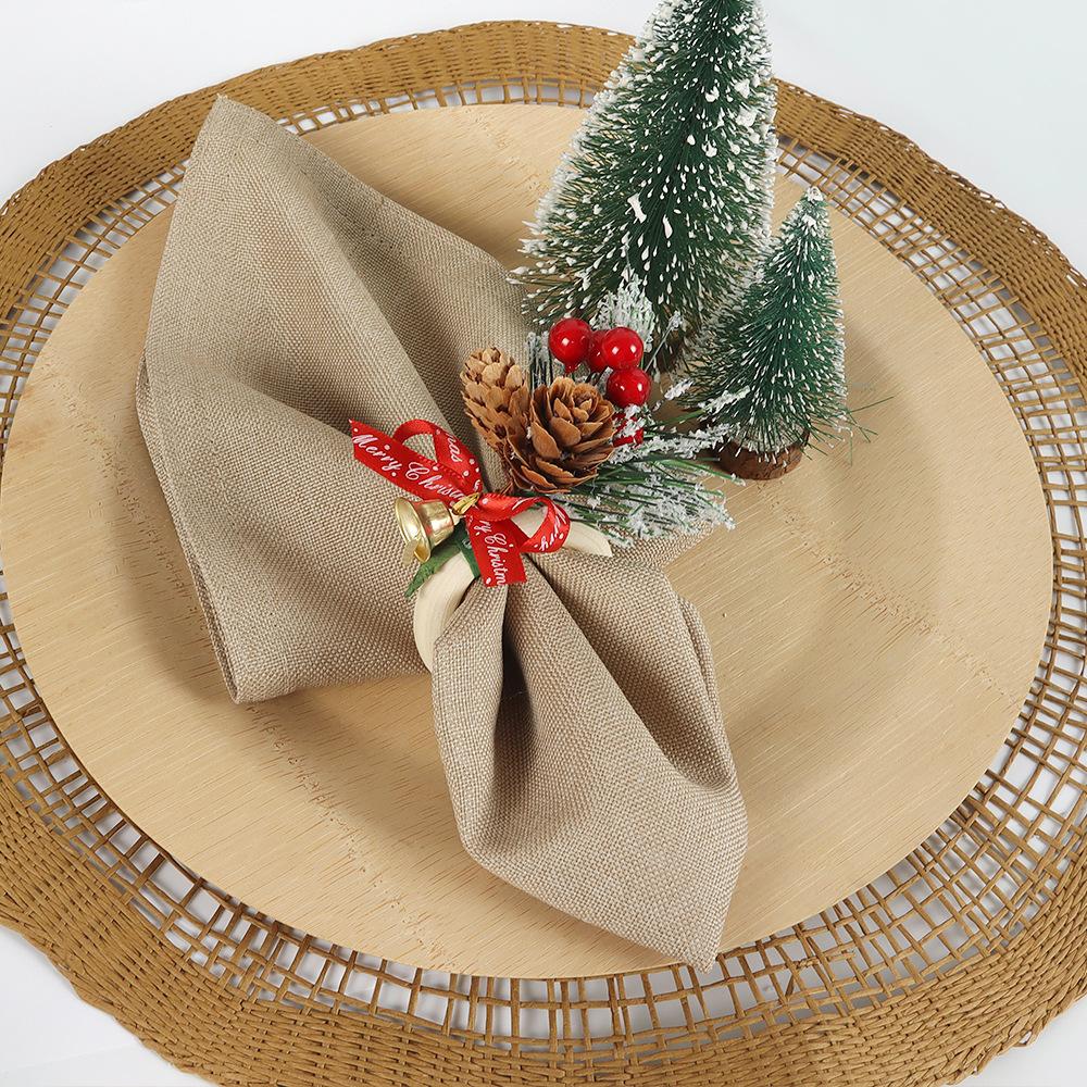 1 pièce Fait à la main Créatif Tissé Set Rond de Serviette - Collection de Noël Transfrontalière avec Design Couronne Aiguille de Pin Baie Rouge