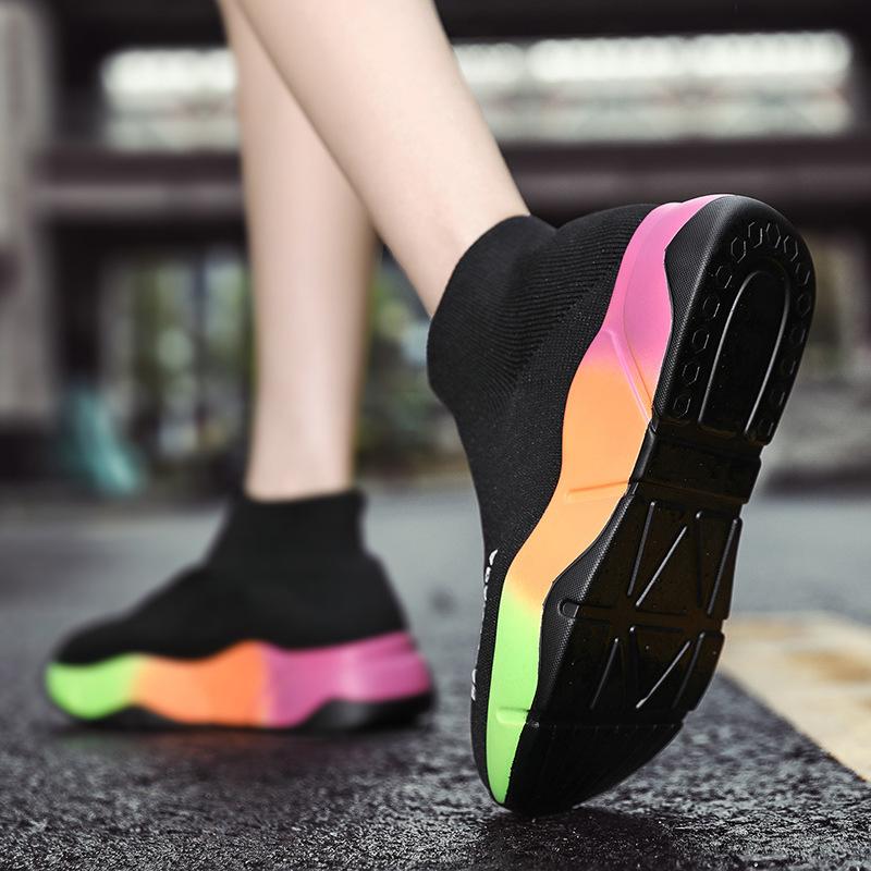 Spring and Autumn New European and American Round Head Thick Bottom Shallow Mouth Flying Weaving Elastic Sports Low Top Large Size Women's Shoes