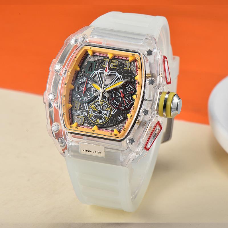 New Leather Crystal Transparent Multifunctional Running Seconds Business Calendar Quartz Watch