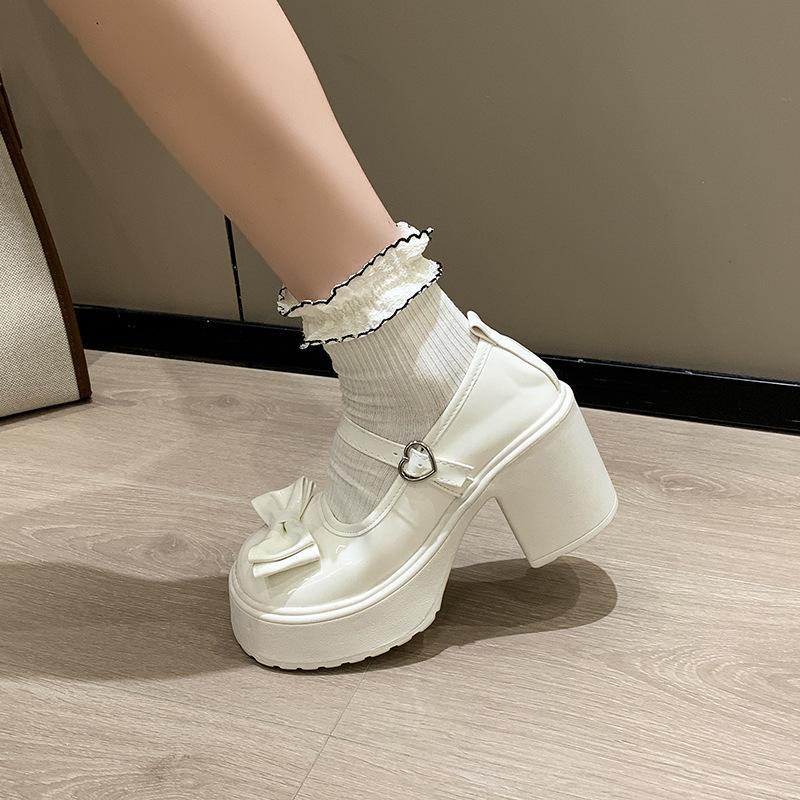 Mary Jane Small Leather Shoes, Sweet and Cool Bow High Heels, Women's Spring and Autumn 2025 Explosion, One-word Buckle Jk Cute Single Shoes