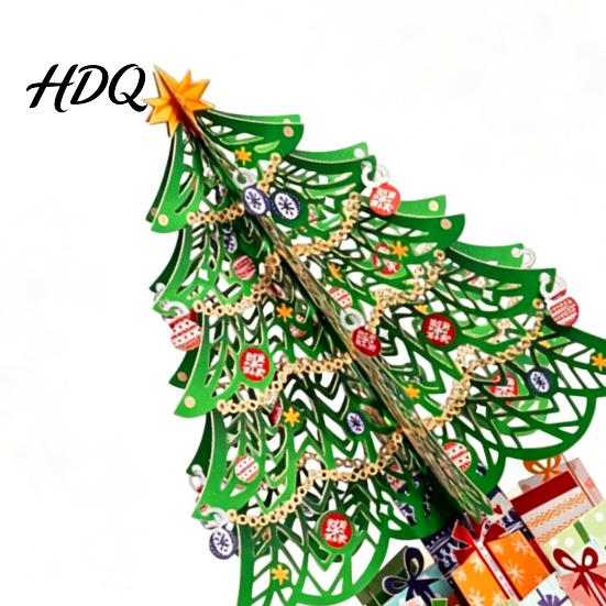 Office Desktop Christmas Ornament 3D Puzzle Paper Tree Decoration Holiday Ornaments Festive Party Table Centerpiece with Star Topper And Gift Box for