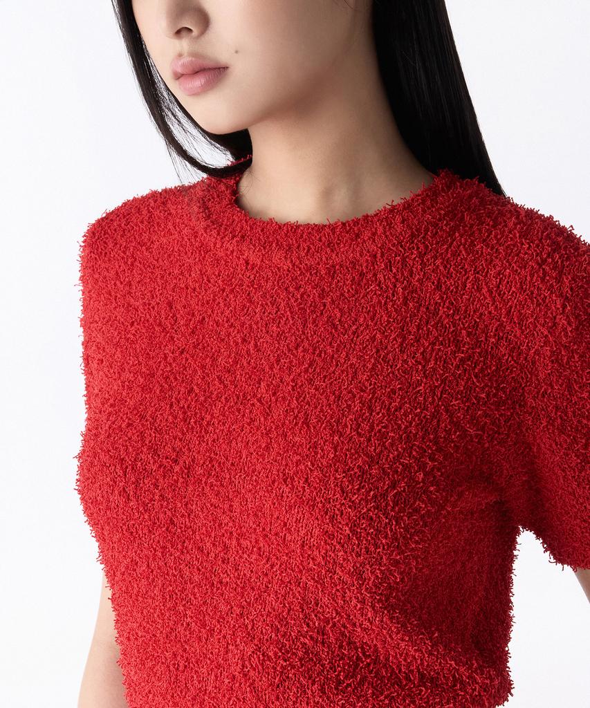 MUSINSA STANDARD WOMAN Women'S Fancy Yarn Crew Neck Short Sleeve Knit [Red]