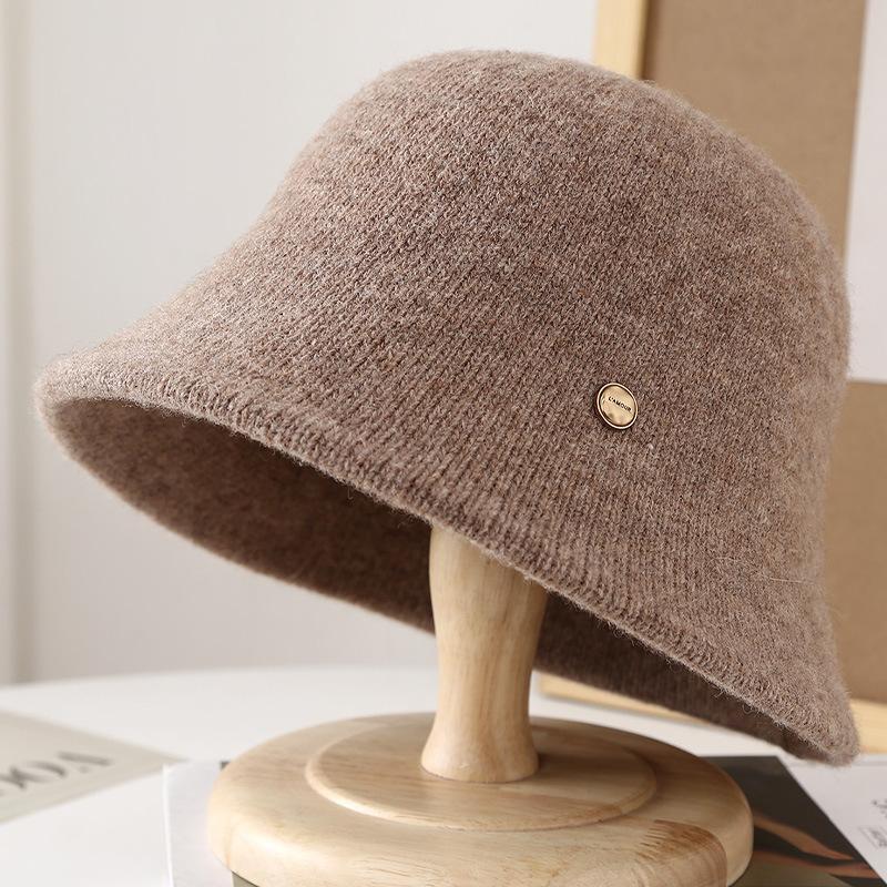 Hat Women's Autumn and Winter Knitted Cashmere Blended Bucket Hat Versatile Basin Hat Warm and Cold-proof Small Bucket Hat