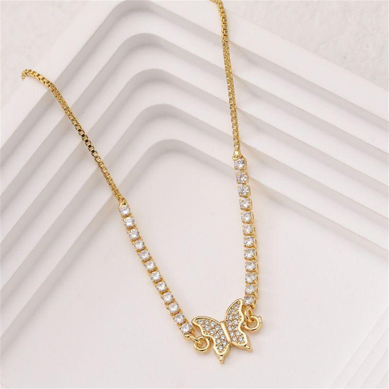 Butterfly Charm Bracelet With Zirconia Crystals 18K Gold Plated Titanium Steel Elegant Daily Wear Jewelry
