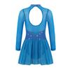 Pailletten Figur Eislaufen Roller Skating Tanz Kostüm Frauen Tüll Gymnastic Trikot Lange Ärmel Mesh Splice Ballett Dancewear