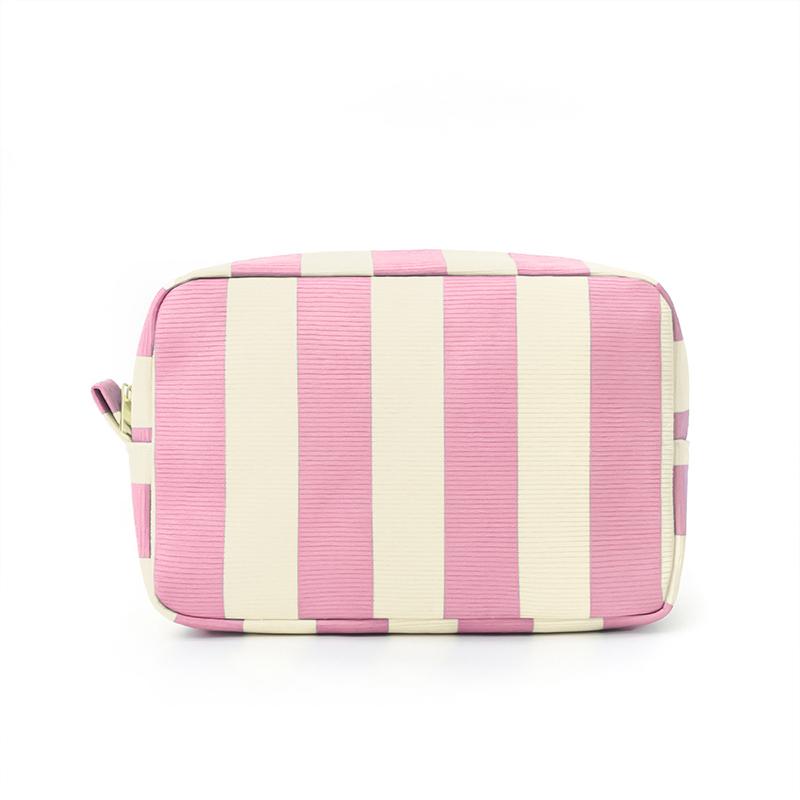 Durable Corduroy Storage Bag Stripe Design Makeup Train Cases High Capacity Travel Makeup Bag
