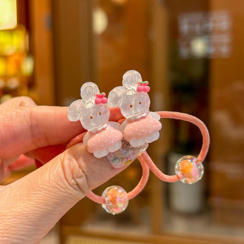 

2 шт. Прозрачные эластичные резинки для волос с вишенками и кроликами для девочек, детские аксессуары для волос, детские головные уборы, резинки для волос