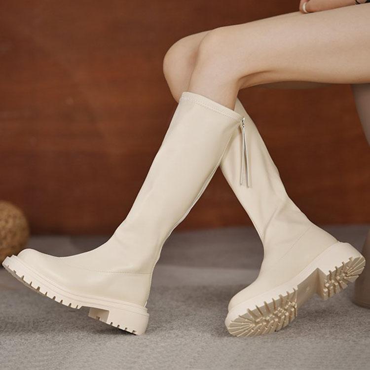 Long Boots Women's Boots High-top Knight Boots Autumn and Winter Round Head Rear Zipper Solid Color Boots