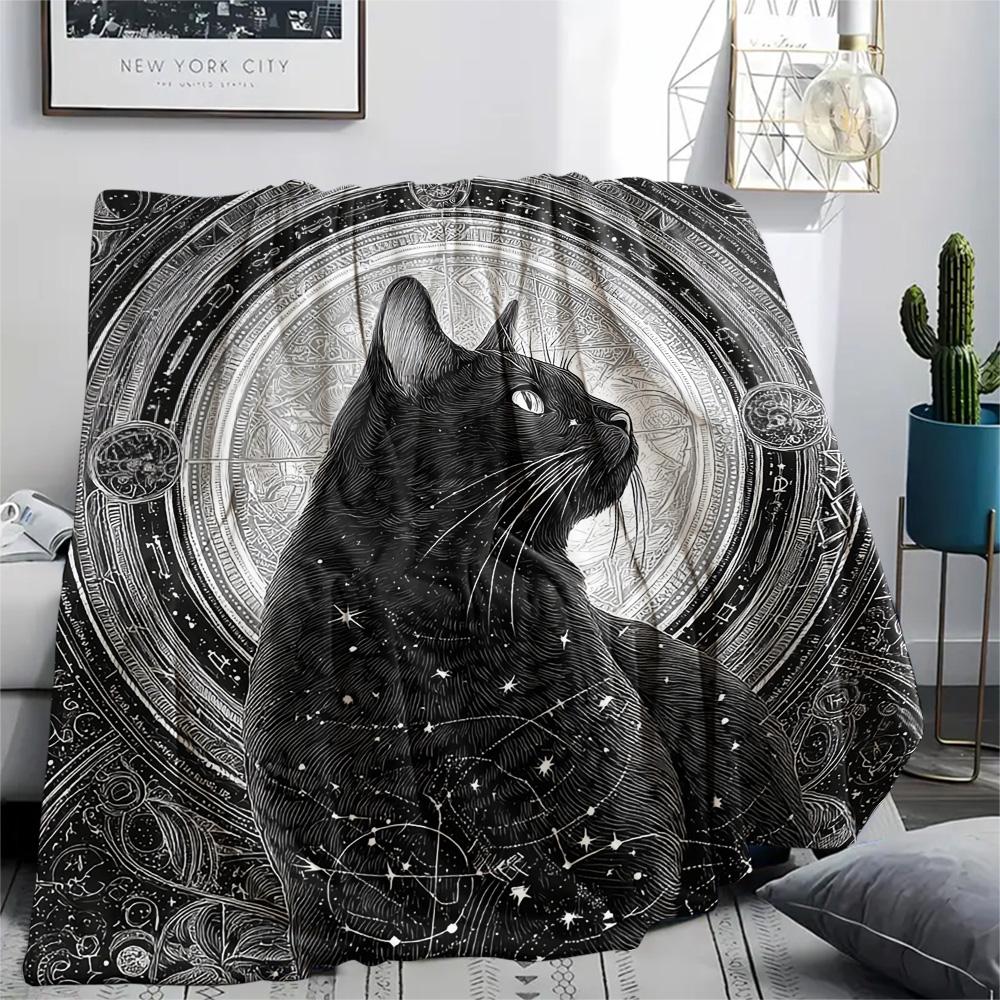 Black Cat Print Flannel Blanket, High Quality Comfortable for All Seasons, Home Decor, Warmth and Comfort, Perfect for Christmas Gifts