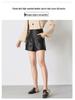 2023 Autumn Black High-Waist Leather Shorts for Women - Slimming, A-Line, Loose-Fit Wide Leg Design