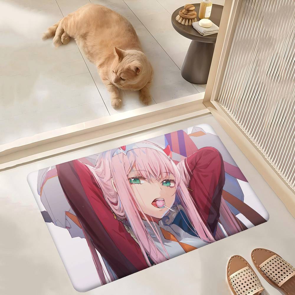 Anime Zero Two Rubber XXL PC Bathroom Mat Anti-slip Absorb Water Long Strip Cushion Bedroon Mat Welcome Doormat