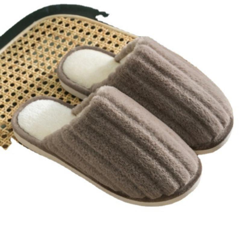 Winter thickened warm plush bow men and women's home indoor and outdoor soft bottom thick bottom non-slip couple cotton slippers