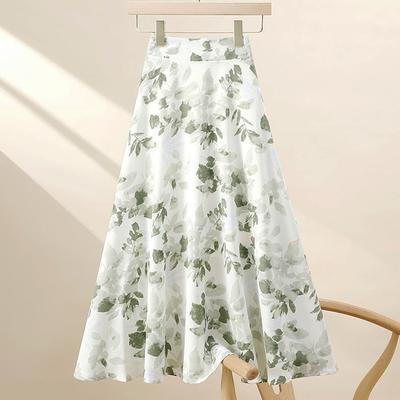 Women's Summer Clothes Chiffon Long Floral Dress A-Line Puffy Skirt Lining Elastic Waist Elegant Quick Dry For Women