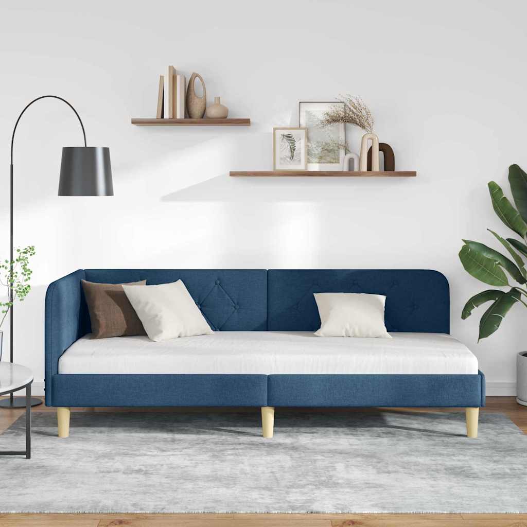 Corner Bed Frame Blue 80 X 200 Cm Fabric