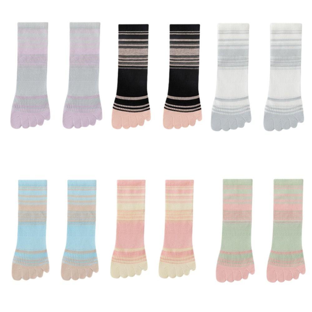 Cotton Mid-calf Socks Breathable Split Toe Socks Patchwork Five Toe Tube Socks Girl