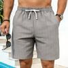 Mens Striped Linen Drawstring Beach Shorts Summer Casual