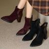 Retro wind waterproof table splicing thick heel short boots women's autumn and winter new pointed thick sole high heel versatile fashion boots