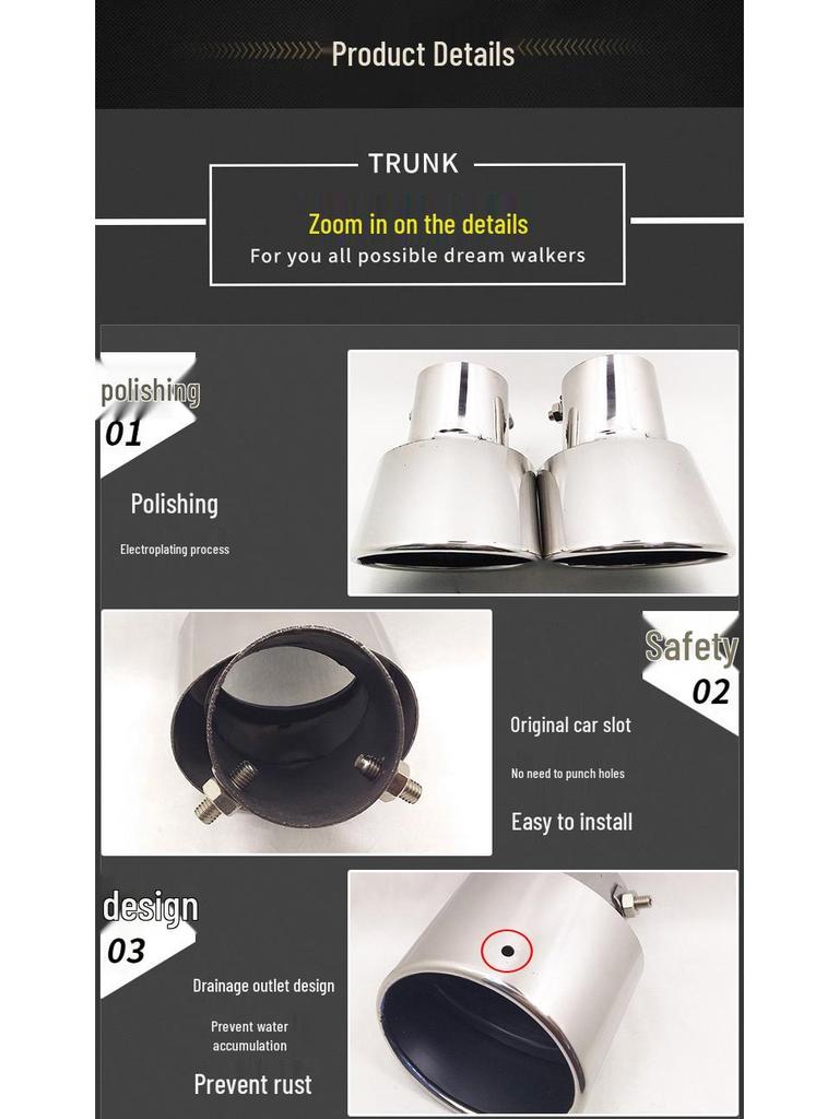 Țeavă de eșapament din oțel inoxidabil pentru M6 Focus, Excelle, Aveo, Cruze, Elantra, Sylphy