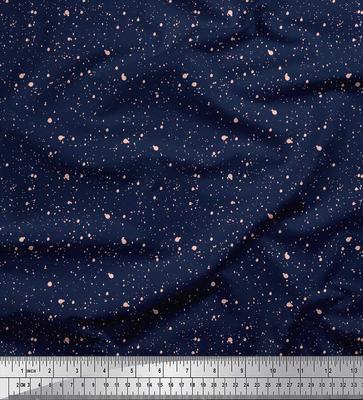 Blue Japan Crepe Satin Fabric Brush Stroke Abstract Print Fabric by Metre 42 Inch