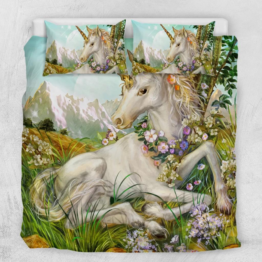 Comforter S Unicorn Comforter Set Super Soft 3 Piece Bedings 100% Bamboo Fiber Bedding Comforter Set Girl Unicorn Bed