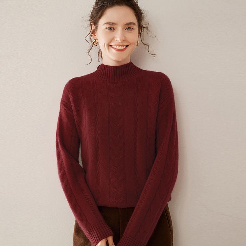 

Women s Loose Fit Jacquard Cashmere Sweater - Autumn/Winter Half-High Neck S