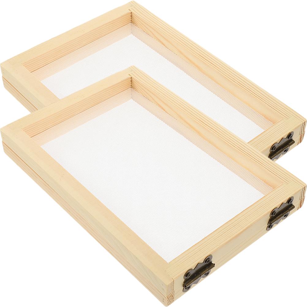 2 st Trä Bildram Materialpaket för att göra Papperstillverkningsskärm Koppar för Studentform och Deckel Klassrum