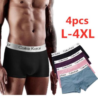 4 pezzi da uomo in cotone boxer slip in fibra elastica in vita U sacchetto convesso intimo mutande sexy