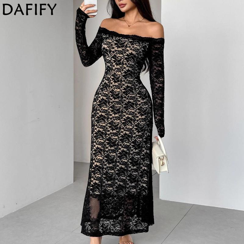 DAFIFY Women's Fashion Spring Fall Long Sleeve One Shoulder High Waist Casual Dresses