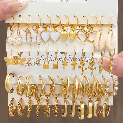 Fashionable Charming Women's Ear Studs Party Versatile and Elegant Girl Gift Ear Studs Set Round and Smooth Couple Ear Studs Gold Luxury Earring Set