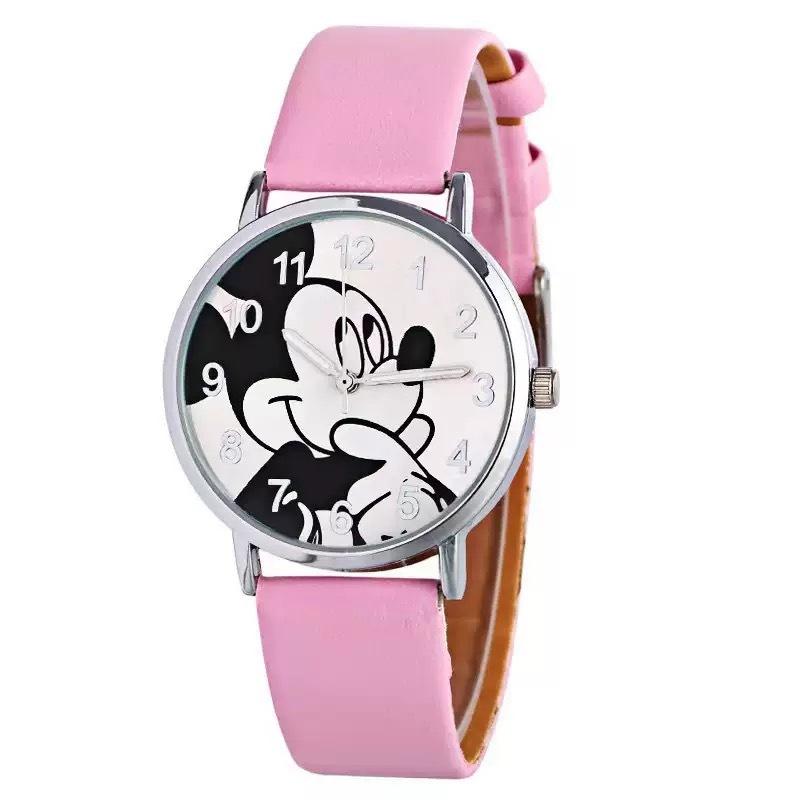 Disney Mickey Cartoon Children's Watch Fashion Watch PU Leather Strap Quartz Watch Boys and Girls Student Birthday Gift