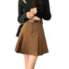 Women's Khaki Corduroy Pleated High Waist A-line Midi Skirt - Autumn/Winter, Slimming, Hip-Covering, Versatile Skirt