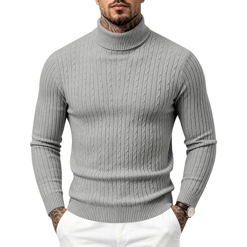 Men's Cable Knit Turtleneck Sweater, High Neck Long Sleeve Chunky Knit Pullover, Winter Casual Warm Knitwear for Men