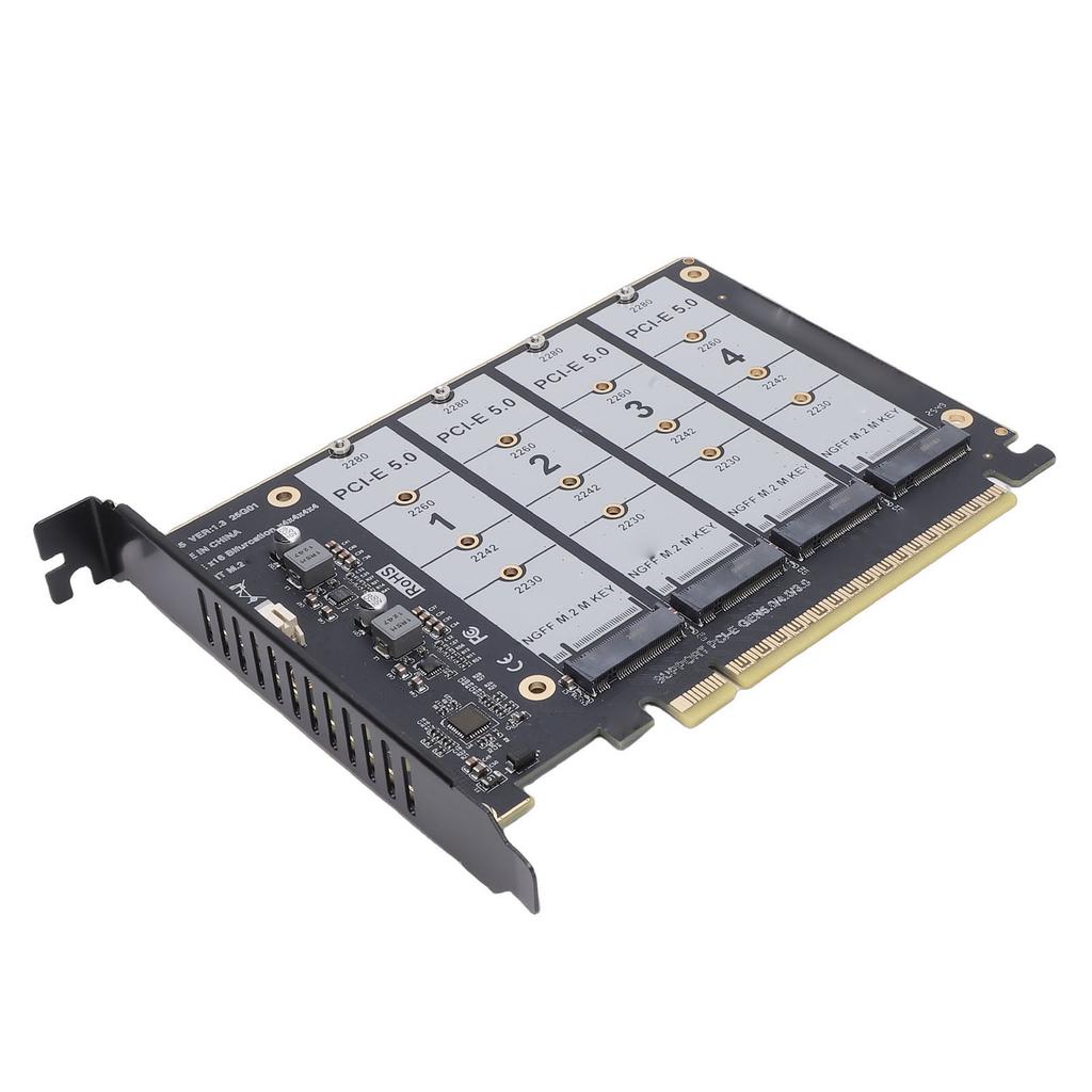 M.2 PCIE 5.0 Adapter Card 4 Port M.2 NVMe SSD To PCIE X16 M Key Hard Drive Converter Reader PC Internal Expansion Card 4x128Gbps